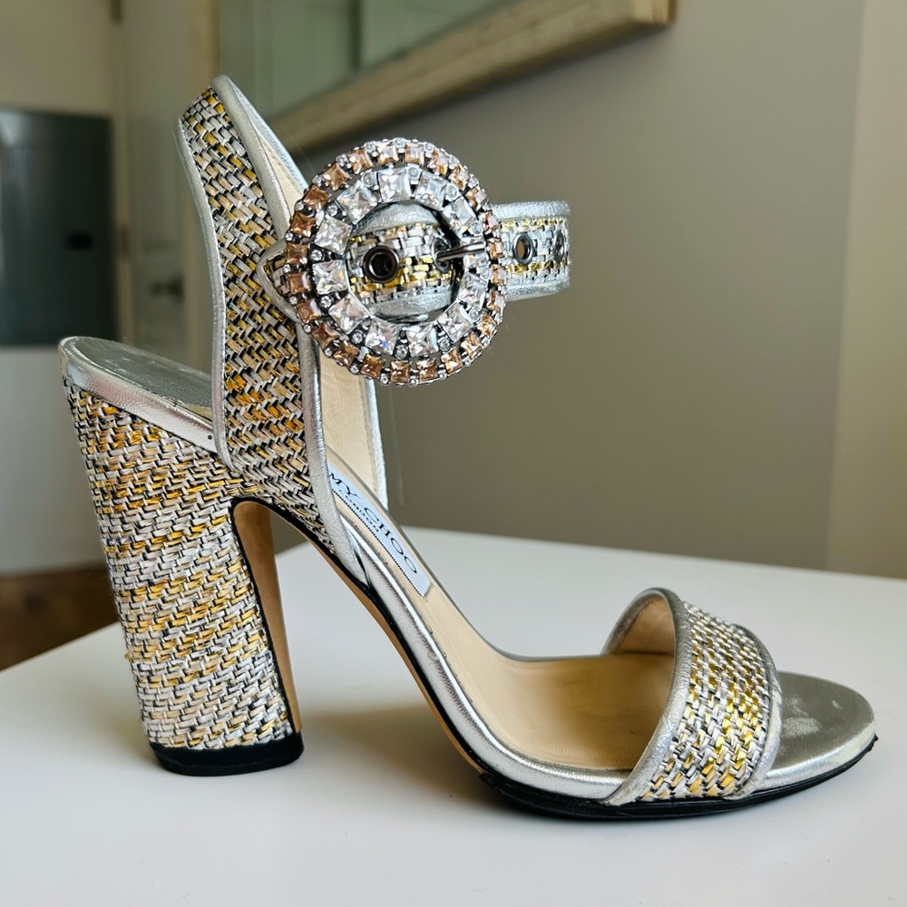 Jimmy Choo Mischa Metallic Ankle-Strap Sandal Heels